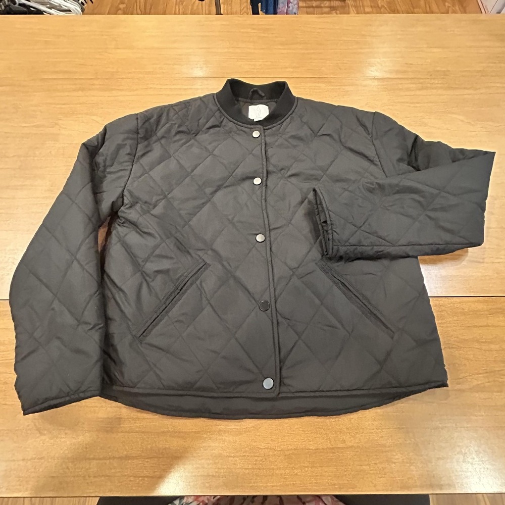 Joie Jacket Womens Small Black Quilted Microfiber Snap Front Lined Puffer